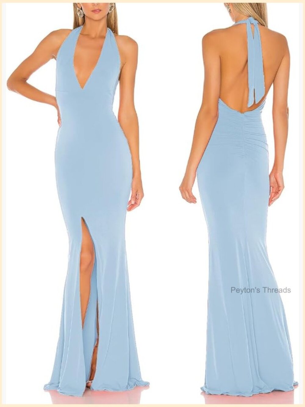 Deep V-Neck Halter Backless Maxi Dress with High Slit